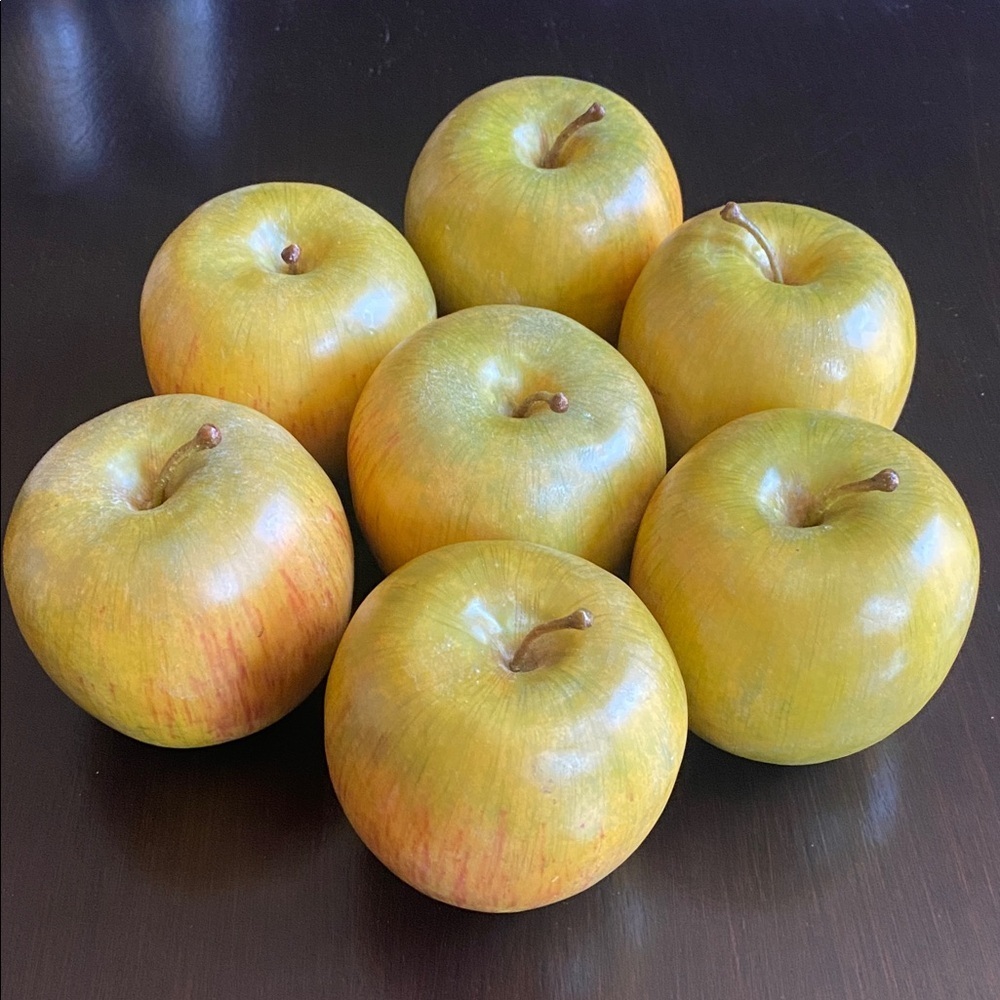 Set of 7 Faux Fruit-Apples. Green with Red. Realistic. - Picture 2 of 8